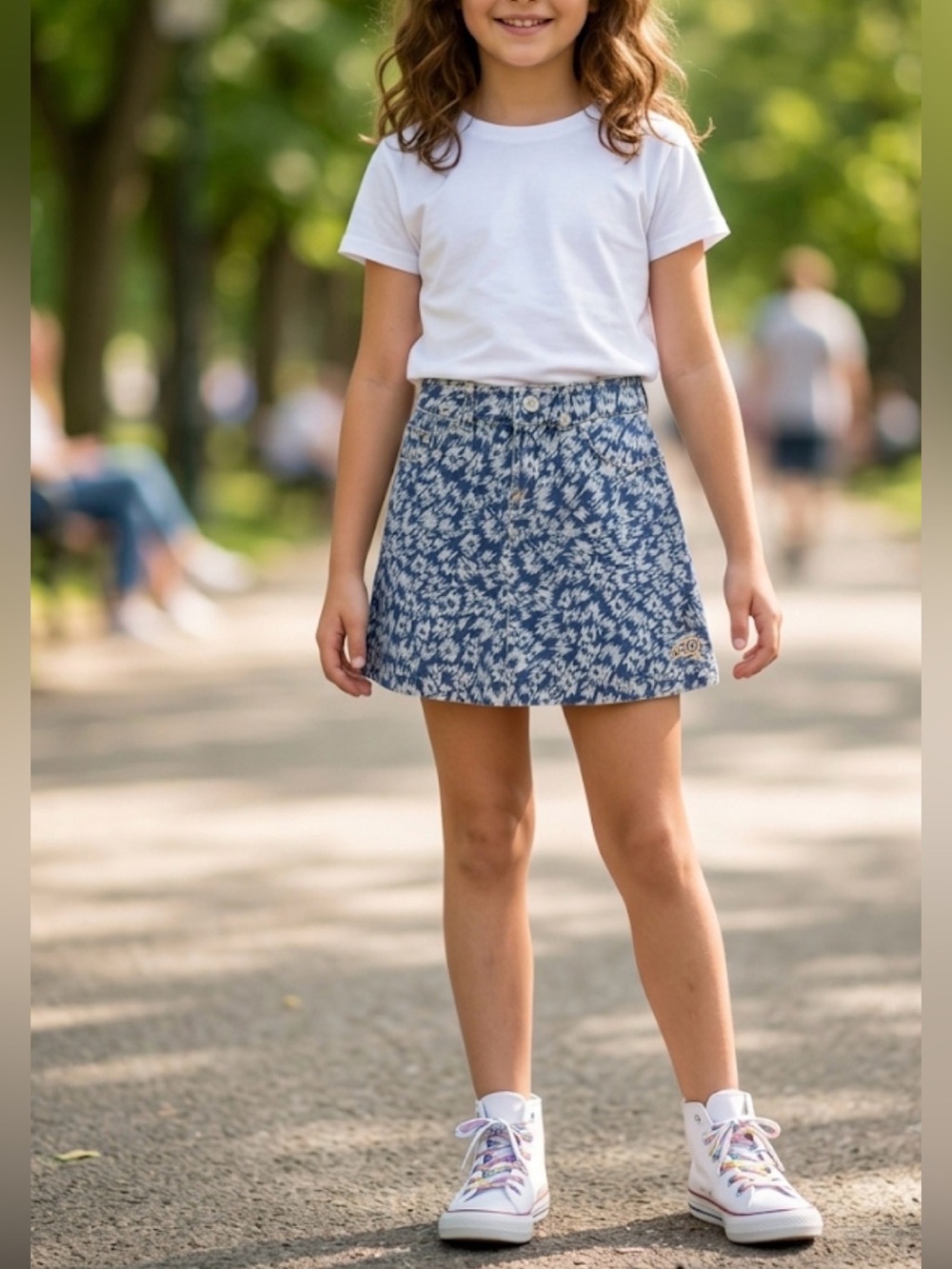 Kenzo Kids - Girls printed denim mini skirt A - line blue jeans size 10